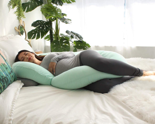 PharMeDoc Pregnancy Pillows, C-Shape Full Body Pillow – Jersey Cover Mint Green – Pregnancy Pillows for Sleeping – Body Pillows for Adults, Maternity and Pregnancy Pillow