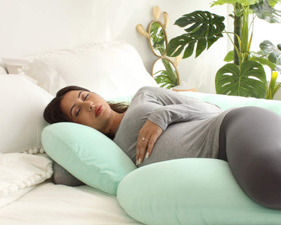 PharMeDoc Pregnancy Pillows, C-Shape Full Body Pillow – Jersey Cover Mint Green – Pregnancy Pillows for Sleeping – Body Pillows for Adults, Maternity and Pregnancy Pillow