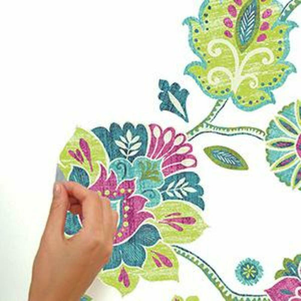 Boho Floral Peel and Stick Wall Decals | Removable Repositionable Stickers | Easy Damage-Free Wall Art for Kids Bedroom Nursery Playroom