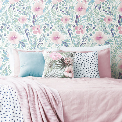 Clara Jean April Showers Flowers Peel and Stick Wallpaper | Removable Self-Adhesive Wall Covering | Easy Apply Damage-Free Decor for Bedroom Living Room Accent Wall