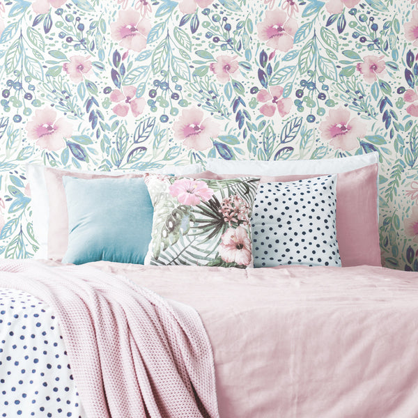 Clara Jean April Showers Flowers Peel and Stick Wallpaper | Removable Self-Adhesive Wall Covering | Easy Apply Damage-Free Decor for Bedroom Living Room Accent Wall
