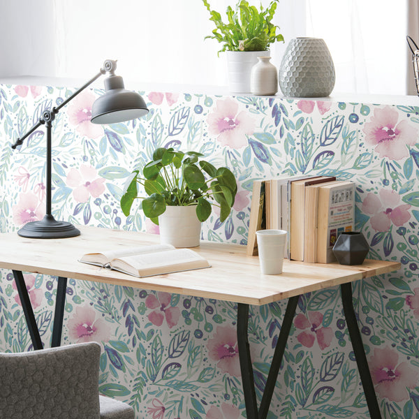 Clara Jean April Showers Flowers Peel and Stick Wallpaper | Removable Self-Adhesive Wall Covering | Easy Apply Damage-Free Decor for Bedroom Living Room Accent Wall