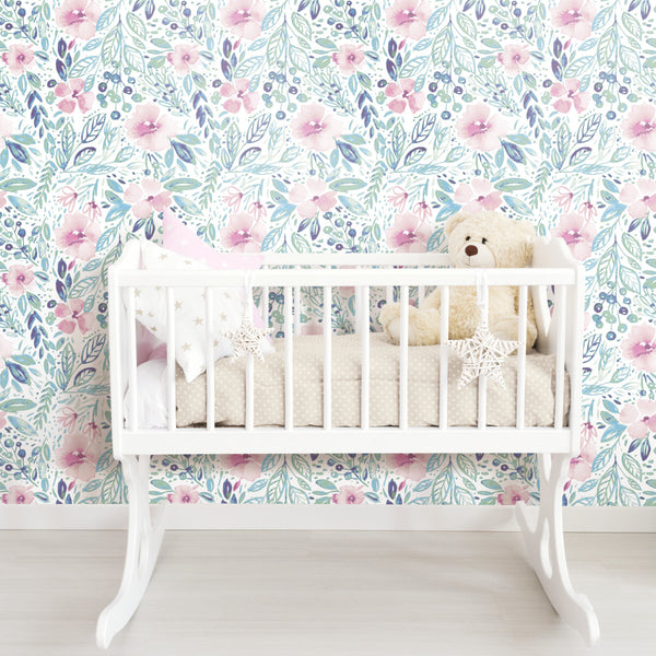 Clara Jean April Showers Flowers Peel and Stick Wallpaper | Removable Self-Adhesive Wall Covering | Easy Apply Damage-Free Decor for Bedroom Living Room Accent Wall
