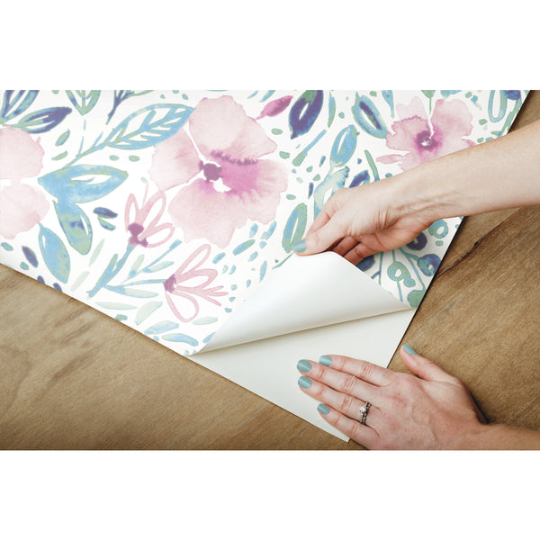 Clara Jean April Showers Flowers Peel and Stick Wallpaper | Removable Self-Adhesive Wall Covering | Easy Apply Damage-Free Decor for Bedroom Living Room Accent Wall