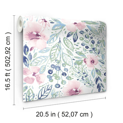 Clara Jean April Showers Flowers Peel and Stick Wallpaper | Removable Self-Adhesive Wall Covering | Easy Apply Damage-Free Decor for Bedroom Living Room Accent Wall