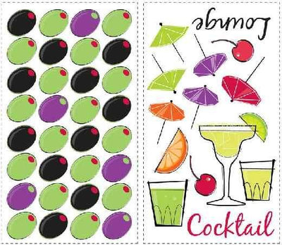 Martini Lounge Peel and Stick Wall Decals | Removable Repositionable Stickers | Easy Damage-Free Wall Art for Kids Bedroom Nursery Playroom