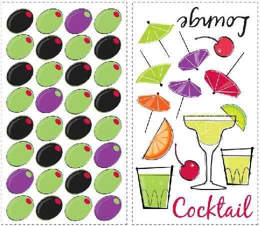 Martini Lounge Peel and Stick Wall Decals | Removable Repositionable Stickers | Easy Damage-Free Wall Art for Kids Bedroom Nursery Playroom