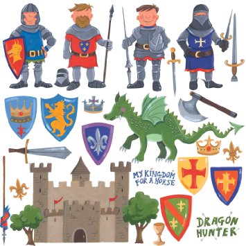 Dragon Hunter Peel and Stick Wall Decals | Removable Repositionable Stickers | Easy Damage-Free Wall Art for Kids Bedroom Nursery Playroom