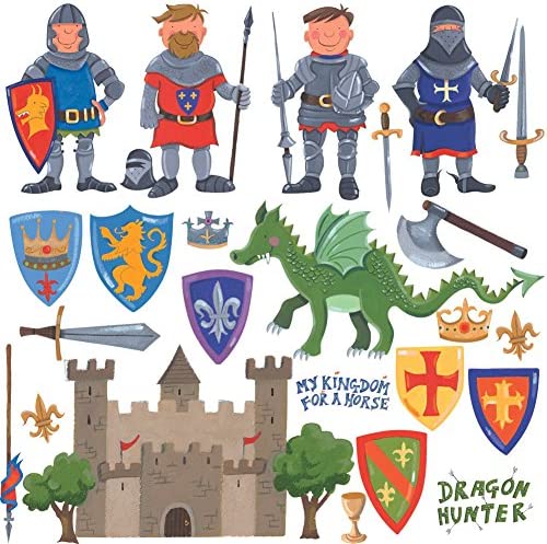 Dragon Hunter Peel and Stick Wall Decals | Removable Repositionable Stickers | Easy Damage-Free Wall Art for Kids Bedroom Nursery Playroom