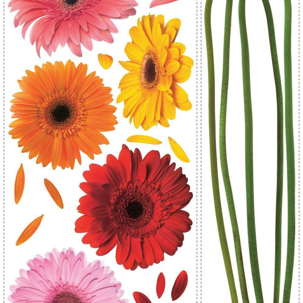 Gerber Daisies Peel and Stick Wall Decals | Removable Repositionable Stickers | Easy Damage-Free Wall Art for Kids Bedroom Nursery Playroom