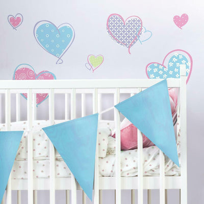 Hearts Peel and Stick Wall Decals | Removable Repositionable Stickers | Easy Damage-Free Wall Art for Kids Bedroom Nursery Playroom