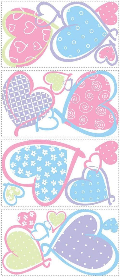 Hearts Peel and Stick Wall Decals | Removable Repositionable Stickers | Easy Damage-Free Wall Art for Kids Bedroom Nursery Playroom