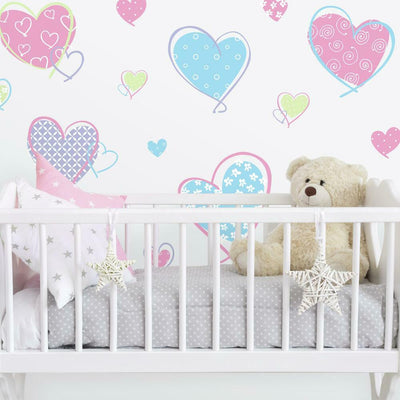 Hearts Peel and Stick Wall Decals | Removable Repositionable Stickers | Easy Damage-Free Wall Art for Kids Bedroom Nursery Playroom