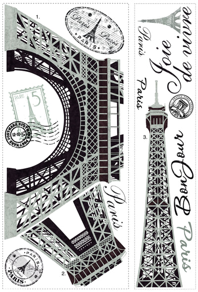 Eiffel Tower Peel and Stick Wall Decals | Removable Repositionable Stickers | Easy Damage-Free Wall Art for Kids Bedroom Nursery Playroom