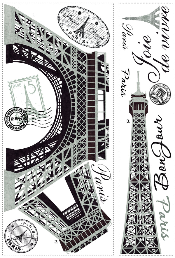 Eiffel Tower Peel and Stick Wall Decals | Removable Repositionable Stickers | Easy Damage-Free Wall Art for Kids Bedroom Nursery Playroom