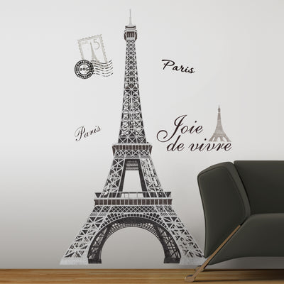 Eiffel Tower Peel and Stick Wall Decals | Removable Repositionable Stickers | Easy Damage-Free Wall Art for Kids Bedroom Nursery Playroom