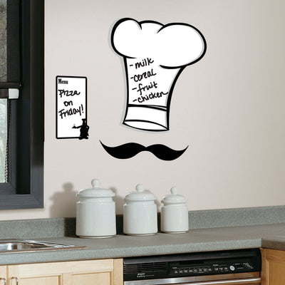 Chef Hat Peel and Stick Dry Erase Wall Decals | Removable Writable Reusable Surface | Easy Apply Damage-Free Decor for Home Office Kids Room