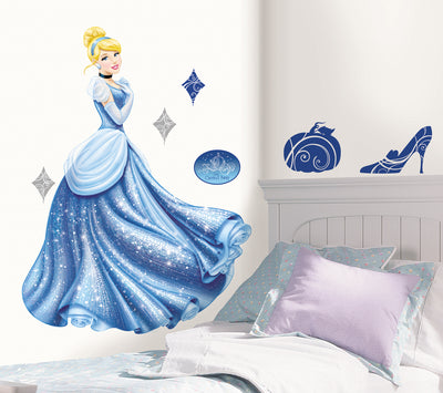 Princess Cinderella Glamour Peel and Stick Wall Decals | Removable Repositionable Stickers | Easy Damage-Free Wall Art for Kids Bedroom Nursery Playroom