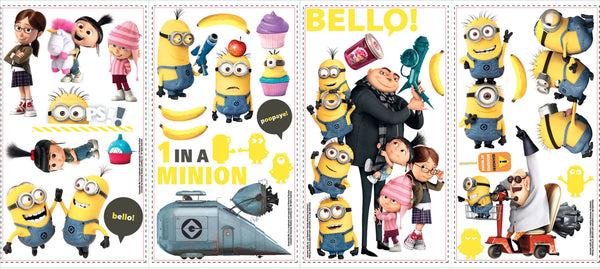 Despicable Me 2 Peel and Stick Wall Decals | Removable Repositionable Stickers | Easy Damage-Free Wall Art for Kids Bedroom Nursery Playroom