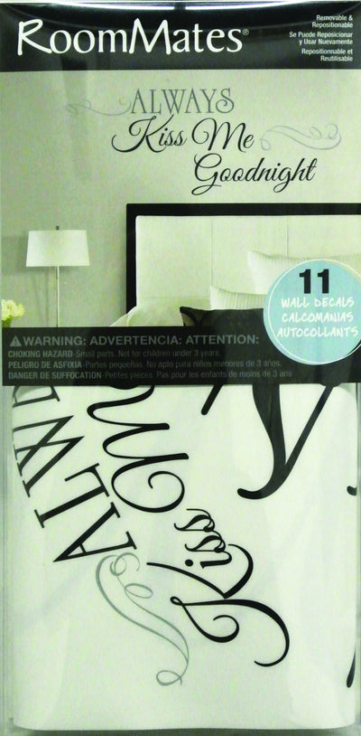 Always Kiss Me Goodnight Peel and Stick Wall Decals | Removable Repositionable Stickers | Easy Damage-Free Wall Art for Kids Bedroom Nursery Playroom