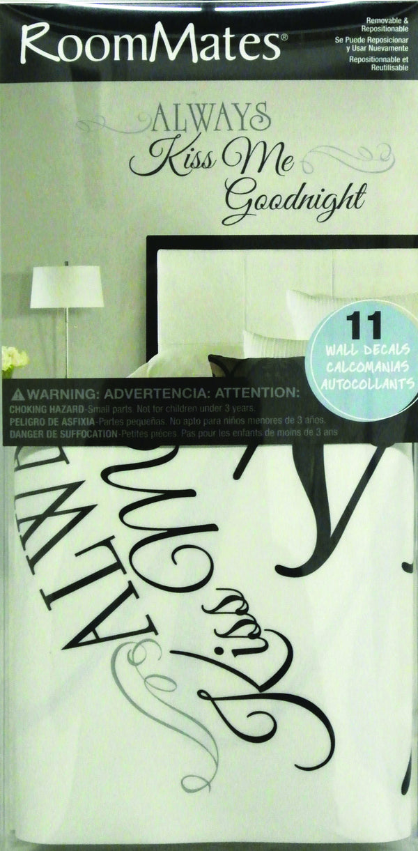 Always Kiss Me Goodnight Peel and Stick Wall Decals | Removable Repositionable Stickers | Easy Damage-Free Wall Art for Kids Bedroom Nursery Playroom
