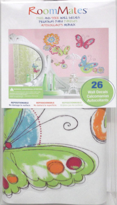 Brushwork Butterfly Peel and Stick Wall Decals | Removable Repositionable Stickers | Easy Damage-Free Wall Art for Kids Bedroom Nursery Playroom