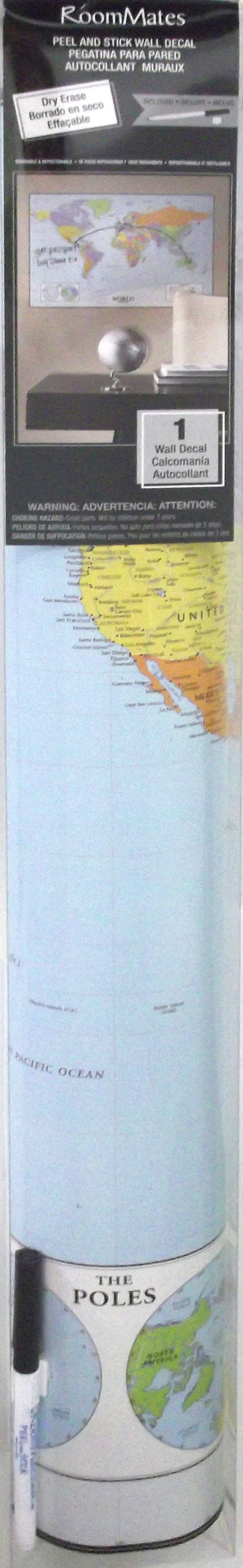 World Map Peel and Stick Dry Erase Wall Decals | Removable Writable Reusable Surface | Easy Apply Damage-Free Decor for Home Office Kids Room
