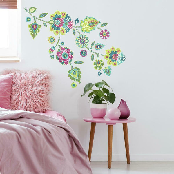 Boho Floral Peel and Stick Wall Decals | Removable Repositionable Stickers | Easy Damage-Free Wall Art for Kids Bedroom Nursery Playroom