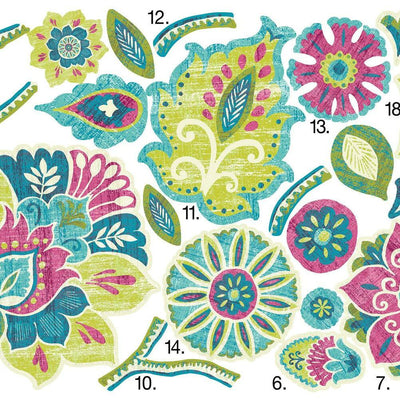 Boho Floral Peel and Stick Wall Decals | Removable Repositionable Stickers | Easy Damage-Free Wall Art for Kids Bedroom Nursery Playroom