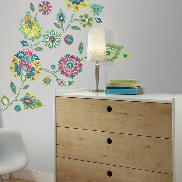 Boho Floral Peel and Stick Wall Decals | Removable Repositionable Stickers | Easy Damage-Free Wall Art for Kids Bedroom Nursery Playroom