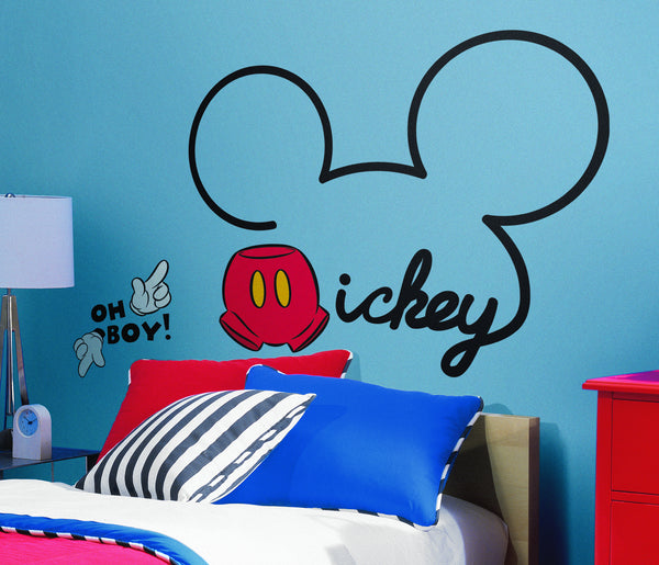 All About Mickey Peel and Stick Wall Decals | Removable Repositionable Stickers | Easy Damage-Free Wall Art for Kids Bedroom Nursery Playroom