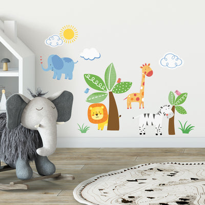 Jungle Friends Peel and Stick Wall Decals | Removable Repositionable Stickers | Easy Damage-Free Wall Art for Kids Bedroom Nursery Playroom