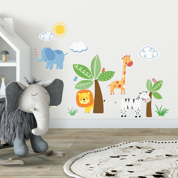 Jungle Friends Peel and Stick Wall Decals | Removable Repositionable Stickers | Easy Damage-Free Wall Art for Kids Bedroom Nursery Playroom