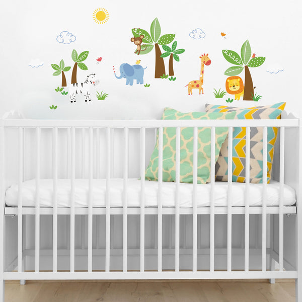 Jungle Friends Peel and Stick Wall Decals | Removable Repositionable Stickers | Easy Damage-Free Wall Art for Kids Bedroom Nursery Playroom