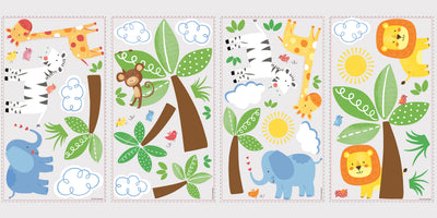 Jungle Friends Peel and Stick Wall Decals | Removable Repositionable Stickers | Easy Damage-Free Wall Art for Kids Bedroom Nursery Playroom