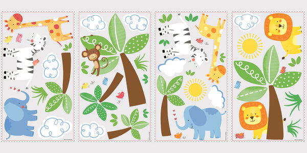Jungle Friends Peel and Stick Wall Decals | Removable Repositionable Stickers | Easy Damage-Free Wall Art for Kids Bedroom Nursery Playroom