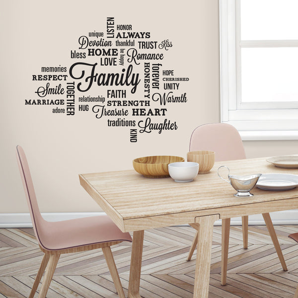 Family Quote Peel and Stick Wall Decals | Removable Repositionable Stickers | Easy Damage-Free Wall Art for Kids Bedroom Nursery Playroom
