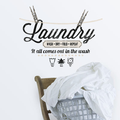Laundry Quote Peel and Stick Wall Decals | Removable Repositionable Stickers | Easy Damage-Free Wall Art for Kids Bedroom Nursery Playroom