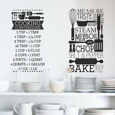 Cooking Conversions Peel and Stick Wall Decals | Removable Repositionable Stickers | Easy Damage-Free Wall Art for Kids Bedroom Nursery Playroom