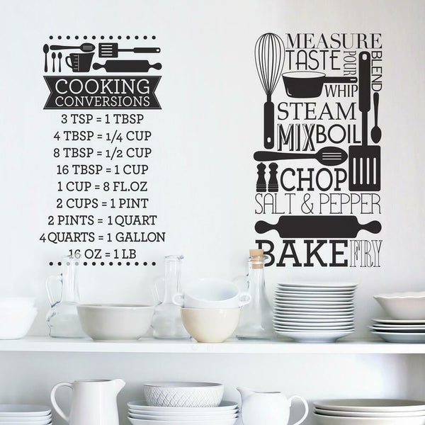 Cooking Conversions Peel and Stick Wall Decals | Removable Repositionable Stickers | Easy Damage-Free Wall Art for Kids Bedroom Nursery Playroom