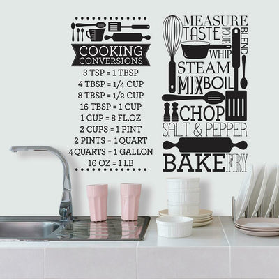 Cooking Conversions Peel and Stick Wall Decals | Removable Repositionable Stickers | Easy Damage-Free Wall Art for Kids Bedroom Nursery Playroom
