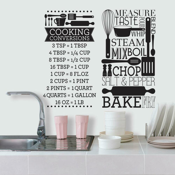 Cooking Conversions Peel and Stick Wall Decals | Removable Repositionable Stickers | Easy Damage-Free Wall Art for Kids Bedroom Nursery Playroom