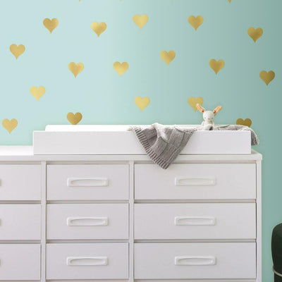 Gold Heart Peel and Stick Wall Decals | Removable Repositionable Stickers | Easy Damage-Free Wall Art for Kids Bedroom Nursery Playroom