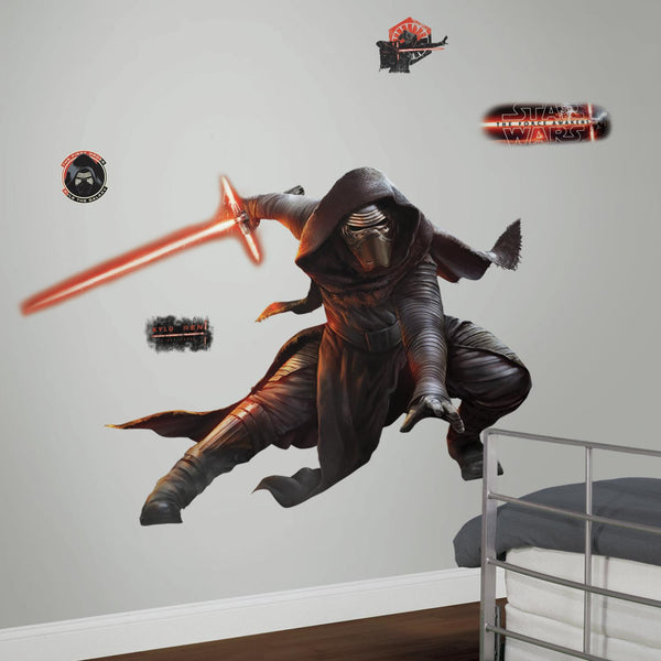 Star Wars Kylo Ren W/ Peel and Stick Wall Decals | Removable Repositionable Stickers | Easy Damage-Free Wall Art for Kids Bedroom Nursery Playroom