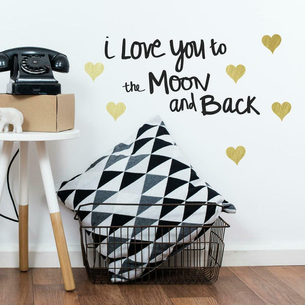 Love You To The Moon Quote Peel and Stick Wall Decals | Removable Repositionable Stickers | Easy Damage-Free Wall Art for Kids Bedroom Nursery Playroom