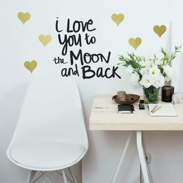Love You To The Moon Quote Peel and Stick Wall Decals | Removable Repositionable Stickers | Easy Damage-Free Wall Art for Kids Bedroom Nursery Playroom
