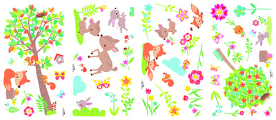 Woodland Creatures Peel and Stick Wall Decals | Removable Repositionable Stickers | Easy Damage-Free Wall Art for Kids Bedroom Nursery Playroom