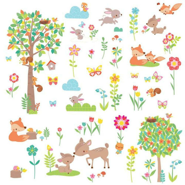 Woodland Creatures Peel and Stick Wall Decals | Removable Repositionable Stickers | Easy Damage-Free Wall Art for Kids Bedroom Nursery Playroom