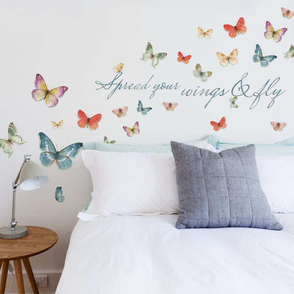 Lisa Audit Butterfly Quote Peel and Stick Wall Decals | Removable Repositionable Stickers | Easy Damage-Free Wall Art for Kids Bedroom Nursery Playroom