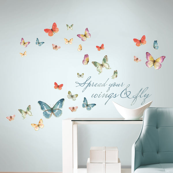 Lisa Audit Butterfly Quote Peel and Stick Wall Decals | Removable Repositionable Stickers | Easy Damage-Free Wall Art for Kids Bedroom Nursery Playroom